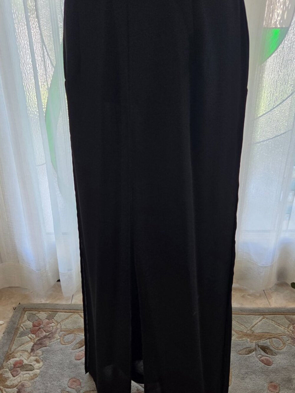 Vintage Black Wide Sheer Leg Pants with Four Sheer Overlay Panels - Picture 8 of 16